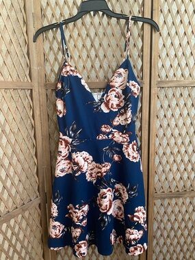 Charlotte Russe Floral Navy Spaghetti Strap A-Line Dress